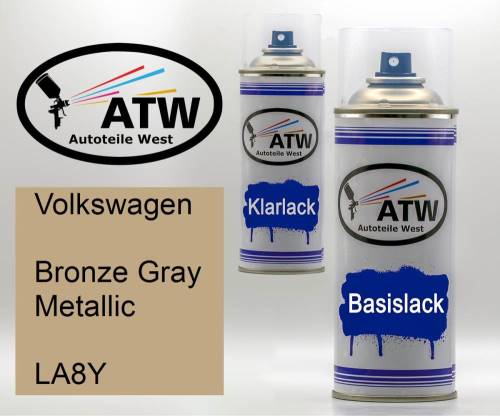 Volkswagen, Bronze Gray Metallic, LA8Y: 400ml Sprühdose + 400ml Klarlack - Set, von ATW Autoteile West.